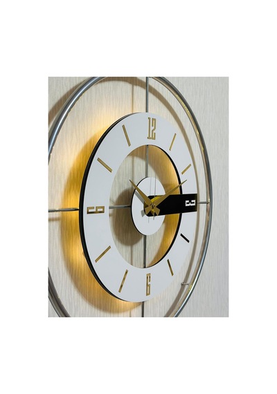 Pey Aksesuar Metal Camlı Duvar Saati Krom Toz Boya 60x80cm Büyük Boy Işıklı Gerçek Cam Duvar Saati Modern Tasarım M63-kromgrı-şeffaf-beyaz-gold