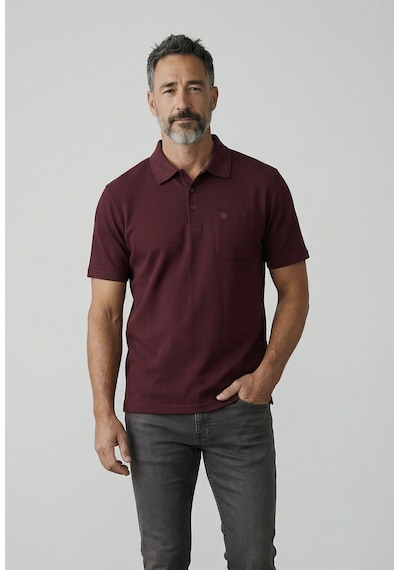 Erkek Yakalı Cepli Waffle Bordo Tshirt
