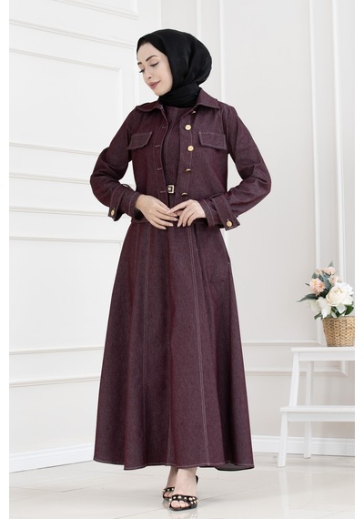 Sevitli Kolu Apoletli Kot Jile İkili Takım-bordo-5656 Bordo