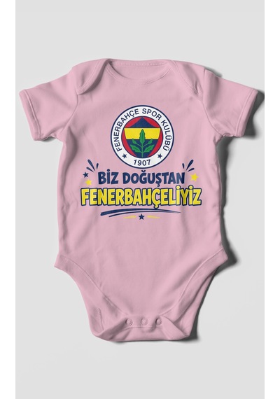 Morivokids Biz Doğuştan Fenerbahçeliyiz Kısa Kollu Bebek Body %100 Pamuk Koyu Pembe