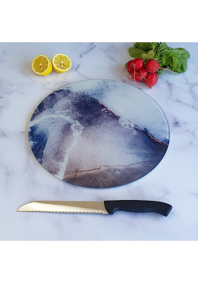 Cam Kesme Tahtası Buzlu Cam - Ocean Çap 32cm