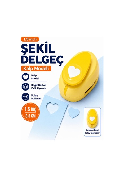 Ofisinn Şekilli Büyük Boy Delgeç/şekilgeç 3.8 Cm Kalp Sarı