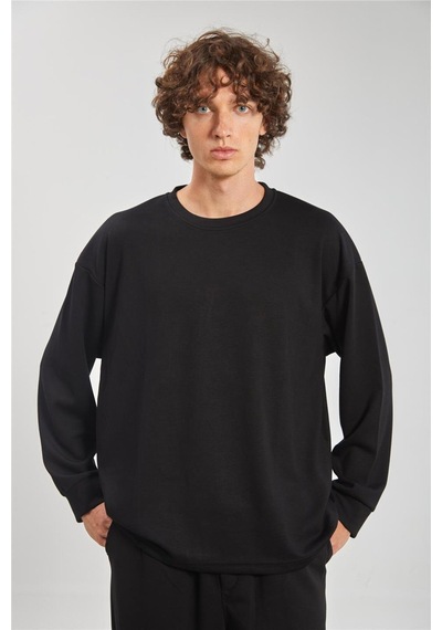 Barrels And Oıl Bisiklet Yaka Erkek Sweatshirt- Siyah Siyah