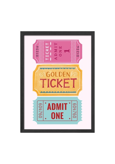 Golden Ticket Ahşap Çerçeveli Poster, Dekoratif Hediyelik Duvar Tablosu