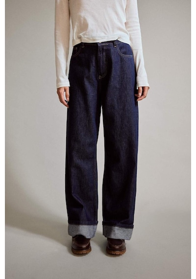 Defacto Wide Leg Geniş Bol Katlamalı Paça Jean Pantolon G2723ax25aunm26 Lacivert
