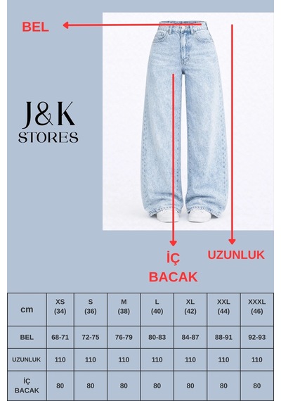 J&kstores Baggy Salaş Pocket Bol Paça Retro Görünümlü Jean Kar Mavi