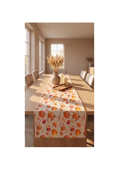 Duck Kumaş Bal Kabak Desenli Runner Su İtici, Leke Tutmaz, Sonbahar Dekoratif Runner Turuncu - 906405880 Turuncu