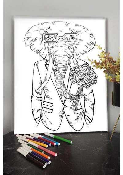 Fil 40x30cm Çocuklar Için Özel Boyanabilir Tablo Mandala Tablo