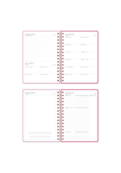 2026-2027 A5 Spiralli Akademik Haftalık Ajanda 16 Aylık - Baby Pink Çok Renkli