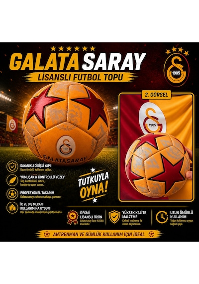 Galatasaray Lisanslı Futbol Topu No:5 430 Gr Dayanıklı Dikişli Profesyonel Top Sarı
