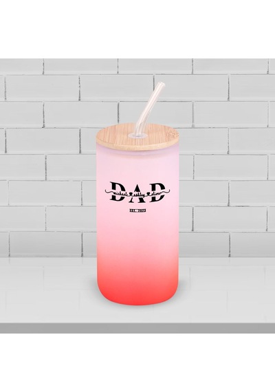 Bk Gift İsimli Dad Tasarımlı Kırmızı Renk Pipetli Buzlu Cam Bardak 600ml - 1, Babaya Hediye, Doğum Günü Hediyesi Kobitmeyen137844 Bk Gift