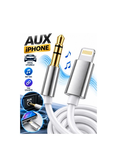Aux Apple iPhone Uyumlu Kablo Tak Çalıştır, Kolay Ve Hızlı Ses Bağlantısı