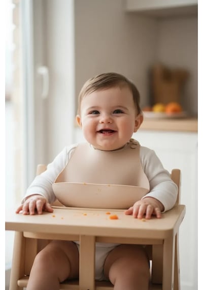 Babyjem Mini Silikon Mama Önlüğü Ekru