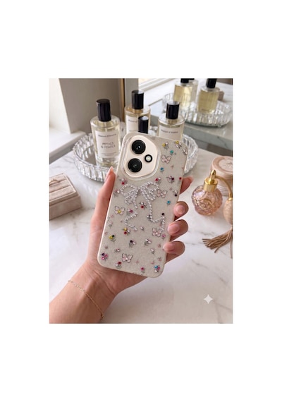Honor 400 Taşlı Desenli Fiyonk Silikon Kılıf Gri