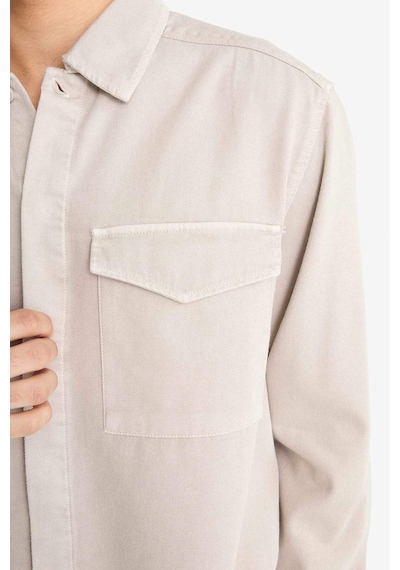 Defacto Boxy Fit Polo Yaka Twill Uzun Kollu Gömlek F7124ax25augr302 Gri
