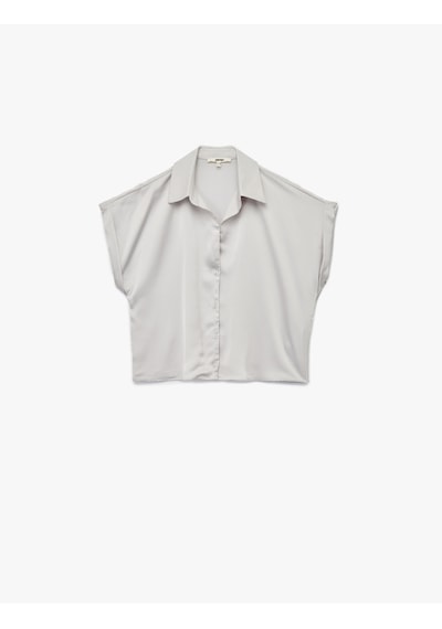 Koton Regular Fit Kısa Kollu Saten Gömlek Gri 5sak60435pw