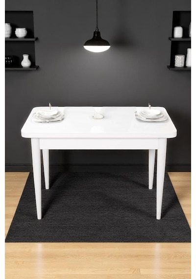 Still Beyaz MDF 70x110 Sabit Mutfak Masası Takımı Beyaz Metal Ayak 4 Gri Sandalye