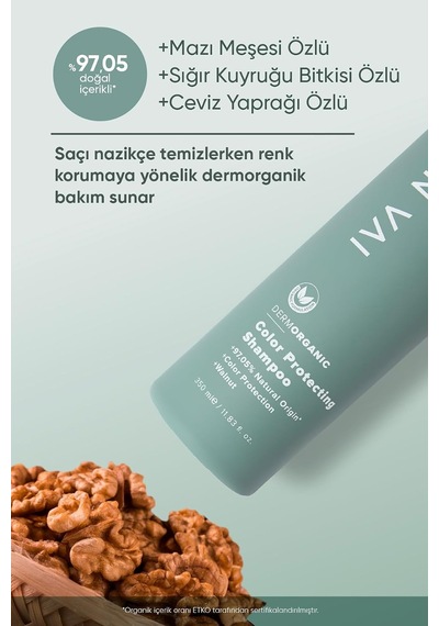 Organik Renk Koruyucu Siyah Şampuan, Isırgan Otu Ve Siyah Ceviz Özlü, Boyalı Saçlar İçin Doğal Renk Koruma, Parabensiz Ve Glutensiz, 350 Ml