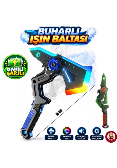 Oyuncak Işın Baltası ,led Işıklı Rgb,buhar Atan ,dahili Şarjlı ,ses Ve Işık Efektli ,darbe Sensörlü ,2 Farklı Modlu Kılıc Ve Balta Modlu ,35 Cm 1 Adet