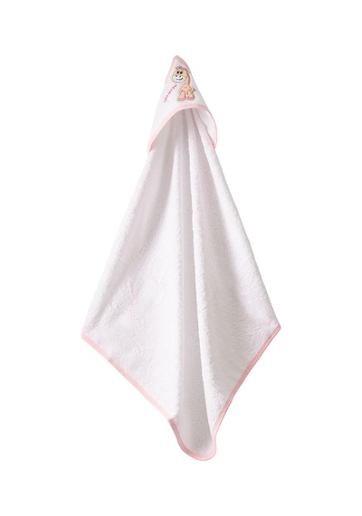 Giraffe Garden Kapüşonlu Bebek Havlusu Zürafa Nakışlı Soft Cotton, 75x80 CM 0 12 Ay Beyaz Zemin Pembe Biye 0 - 1 Yaş