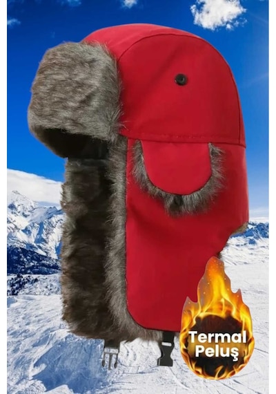 Tezzgelsin Unisex Termal Peluş Kürklü Pilot Şapka Kırmızı