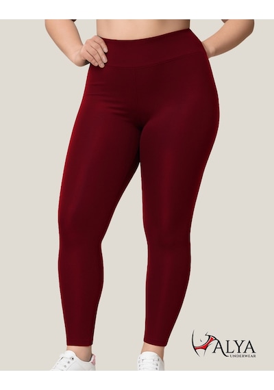 Alya Underwear Toparlayıcı Yüksek Bel Kadın Günlük Spor Parlak Tayt Bordo
