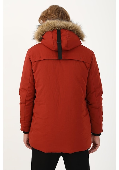 Maraton Sportswear Regular Erkek Kapşonlu Uzun Kol Basic Kiremit-siyah Parka 21302 Kiremit - Siyah
