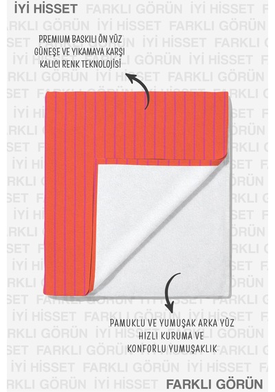 Çizgili Yazı Detaylı Plaj Havlusu - Modern Pembe Turuncu Hızlı Kuruyan Mikrofiber Havlu Havuz Deniz Uçuk Deniz