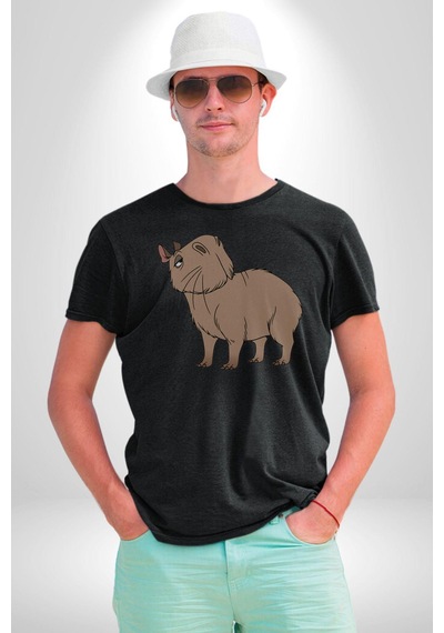 Chispi Unisex Unisex Siyah Organik Baskılı T-shirt Penye Yüksek Kalite Siyah