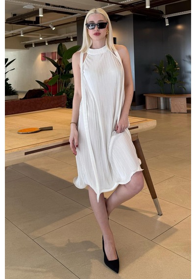Madmext Beyaz Halter Yaka Kadın Elbise Mg2351 Beyaz