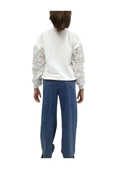 İrem Çocuk Giyim Kız Çocuk Tül Kollu Gül Detaylı Sweatshirt Ve Bol Paça Kot Pantolon Takımı Beyaz İrem Çocuk Giyim Kız Çocuk Tül Kollu Gül Detaylı Sweatshirt Ve Bol Paça Kot Pantolon Takımı Beyaz
