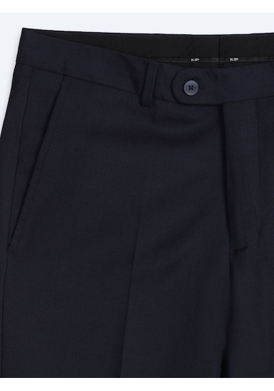 Kip Lacivert Çizgili Dokuma Fitted Fit Klasik %100 Yün Pantolon