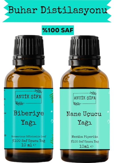 Biberiye Yağı Ve Nane Uçucu Yağı 10ml + 10 Ml - %100 Saf Seyreltilmemiş 20 ML