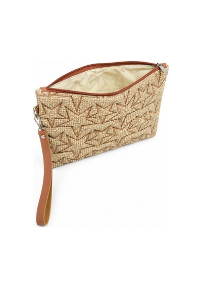 Adelina Bags Hasır Yıldız Nakış İşlemeli Portföy El Çantası Bilek Askılı Hasır Clutch Çanta