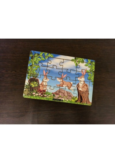 Tavşanlar 16 Parça Eğitici Öğretici Ahşap Çocuk Puzzle Yapboz Bebek Çocuk Oyuncak