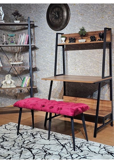 Zafir Siyah Boyalı Bordo Oturak Metal Sivriltme Ayaklı Babyface Puf & Bench & Oturak Bordo