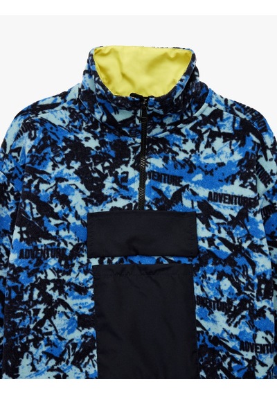 Koton Dik Yaka Desenli Oversize Polar Mavi Erkek Çocuk Sweatshirt 7wkb10054tk