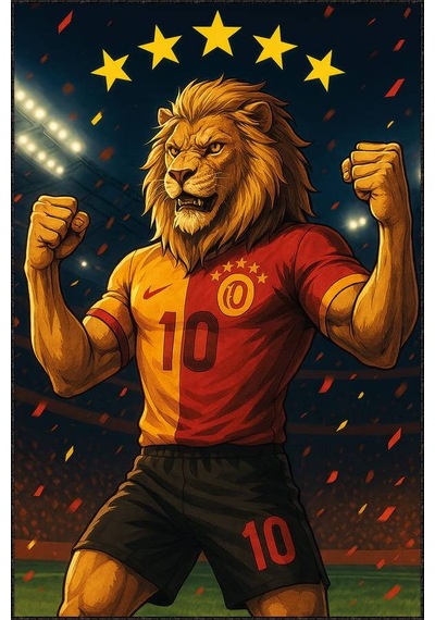 Sarı Şampiyon Aslan 5 Yıldız Kaymaz Taraftar Halısı Vh143n11 Sarı - Kırmızı