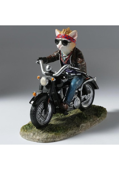 Dekoratif Motorsikletli Kedi Biblo Wise Veronese Poliresin Eğlenceli Figür 14 Cm .