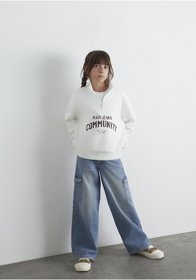 Mavi - Baskılı Yarı Fermuarlı Ekru Sweatshirt 7s10130-70057 Ekru