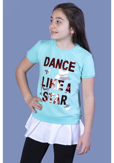 Toontoy Kids Toontoy Kız Çocuk Dance Pul Nakışlı Tişört Mint Yeşili