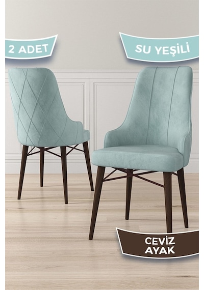 Canisa Neta Serisi 1.sınıf Babyface Kumaş Sandalye Ceviz Gürgen Ayak 2 Adet Su Yeşili Sandalye Yeşil