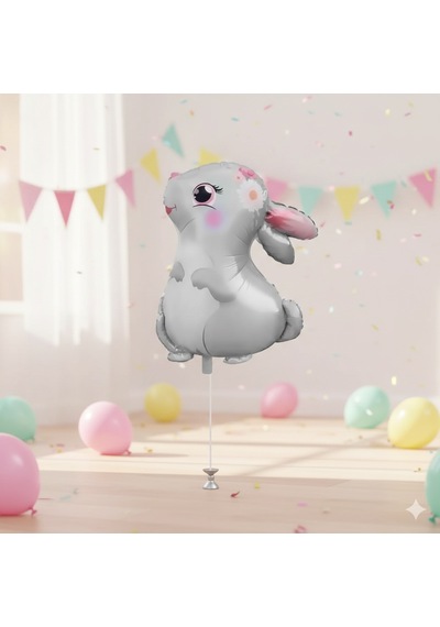 51x54 Cm Sevimli Tavşan Çiçek Desenli Folyo Balon - Doğum Günü Parti Dekorasyon Balonu Çok Renkli