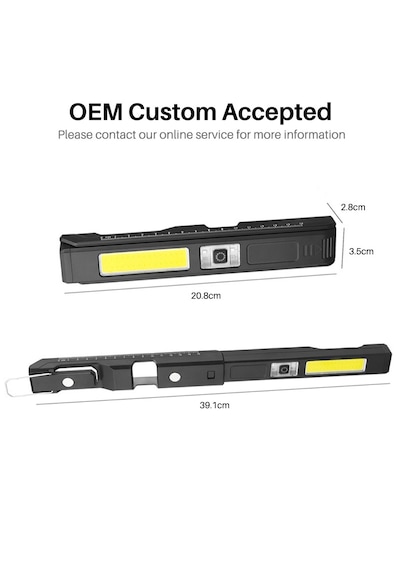 Profesyonel Oto Tamirci Işığı - 180 Derece Dönebilen Mıknatıslı Cob Led Fener Beyaz - Siyah
