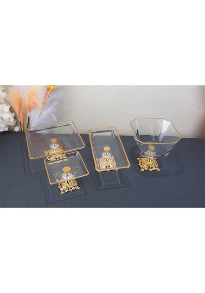 Çnr Home Collection 4 Parça Metal Ayakli Kurabiyelik Sunum Seti Gold