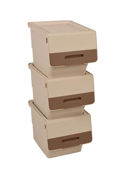 Freebox 33 Litre Krem Kahve Organizer Tekerlekli 3 Lü Set Organizer Beyaz