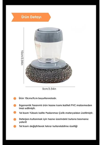 Deterjan Hazneli Sihirli Bulaşık Teli Paslanmaz Pratik Temizleme Ve Ovma Teli