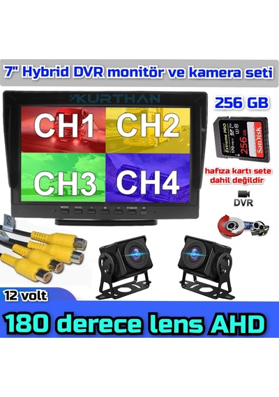 7 '' Hybrid Dvr Ekran 2 Adet 180'' Balık Gözü Lens Geniş Açı Set