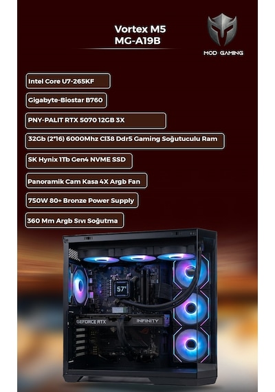 Mod Gaming Apex Ultra 7 265KF 32 GB 1 TB SSD RTX5070 Free Dos Oem Paket Masaüstü Oyuncu Bilgisayarı