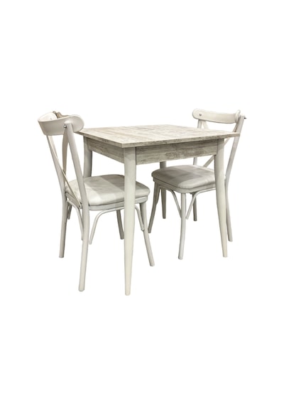 Mendel Masa Ve Bahar Çapraz Sandalye Takımı, Kristal, 70x70 Beyaz